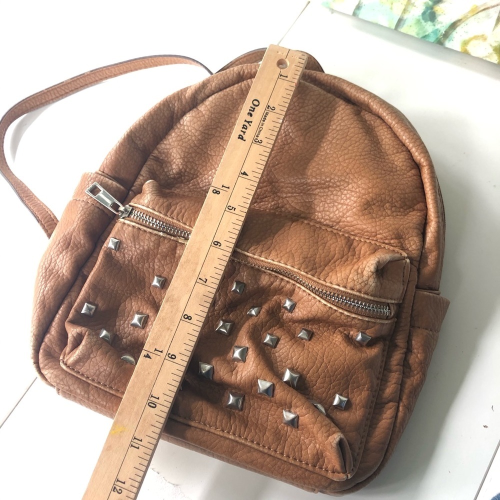 Beautiful Soft girl Vegan Studded Leather Backpack in Tan 9 by 10 inches - Picture 14 of 14